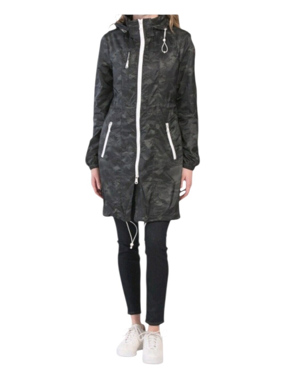 Pajar Canada Womens Camoflauge Outdoor Packable Hooded Long Rain Jacket Large
